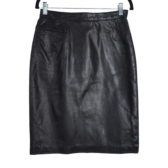 Rem Garson Dresses & Skirts - Vintage Rem Garson Pencil Skirt Womens 6 Black Leather Lined Pocket Side Zip